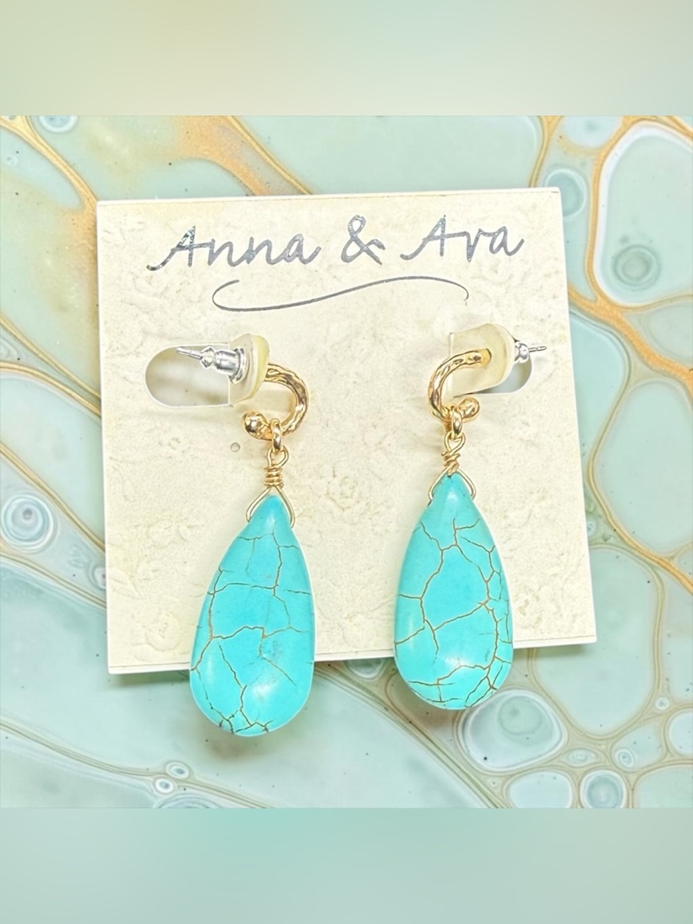 💛ANNA & AVA💛Faux Turquoise Teardrop Dangle Earrings/NIP